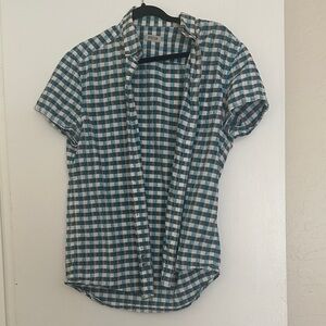 Reaction Kenneth Cole Teal and White Short-Sleeve Checked Button-Down Shirt